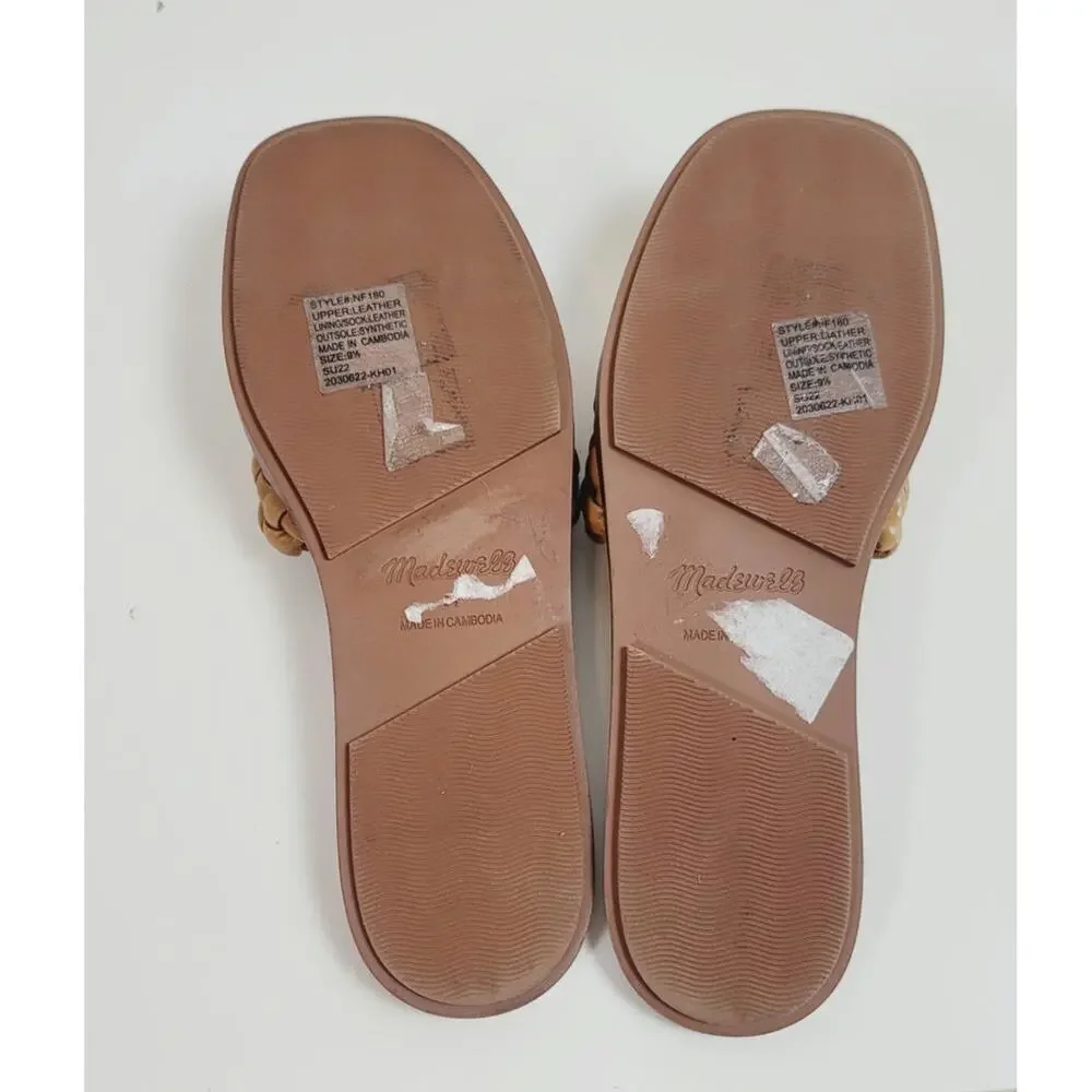 MADEWELL The Suzi Slide Sandal in Woven Leather in Toffee, sz 9.5